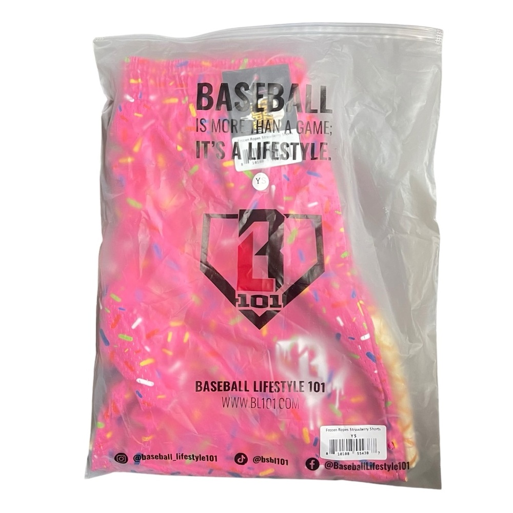 New Baseball Lifestyle 101 B101 Ice Cream Youth Shorts in Strawberry - Picture 3 of 5